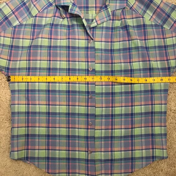 Vintage St Michael Plaid Pastelcore Seersucker Short Sleeve Button Down - Picture 13 of 16